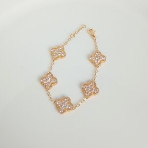 Simulated Diamonds Four Leafs Clover Bracelet